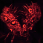 Divine Frequency horror FPS-RPG screenshot showing a red monstrous creature
