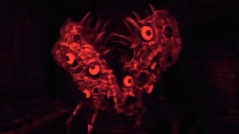 Divine Frequency horror FPS-RPG screenshot showing a red monstrous creature